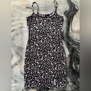 Black floral mini dress